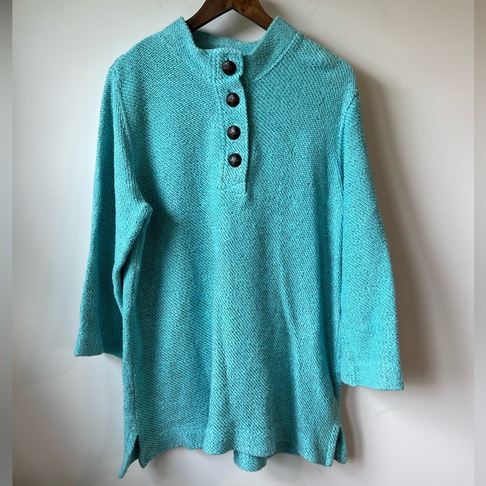 Soft Surroundings Set Sail Turquoise Blue Thick Knit Pullover Sweater